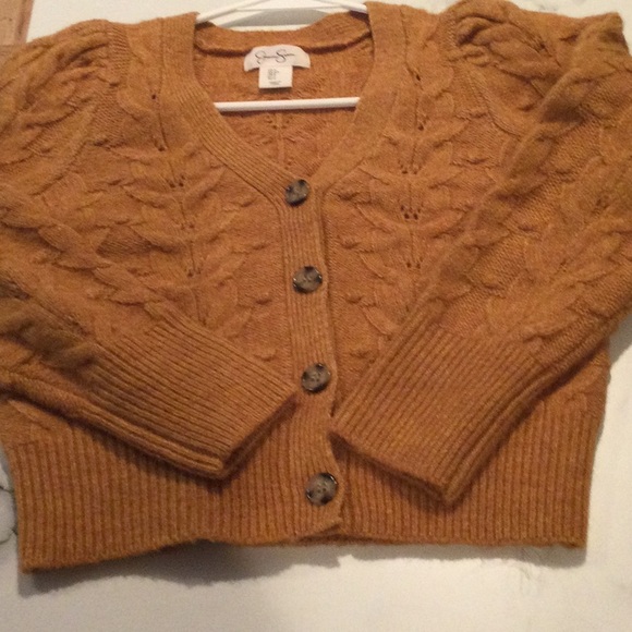 Jessica Simpson Mustard chestnut Cable Knit cardigan Sweater.size small. - Picture 3 of 6